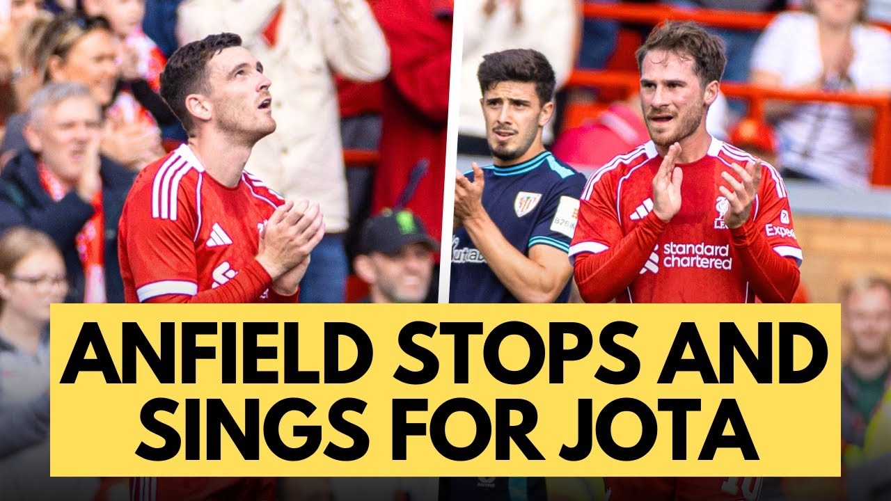 Liverpool players stop to applaud for Diogo Jota as fans sing in 20th minute