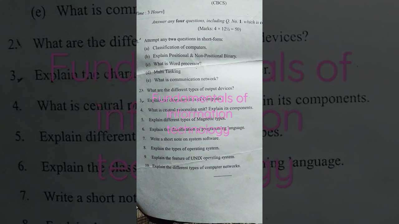 Fundamentals of information technology 1 semester model paper