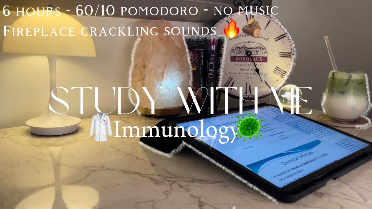 Study with me for 6 hours 🥼 | 60/10 pomodoro - Immunology 🦠 - no music