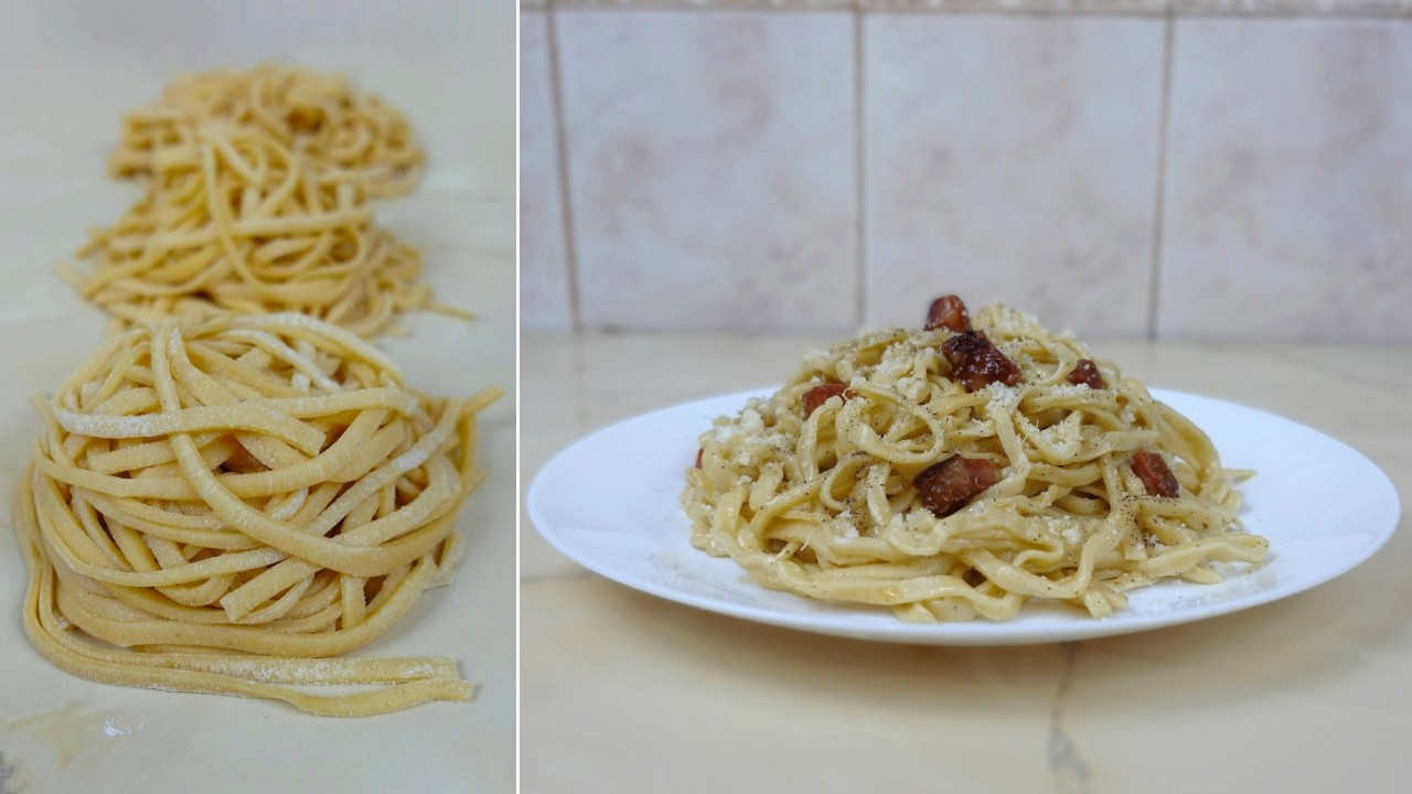 Authentic Carbonara & Homemade Pasta from Scratch: Classic No-Cream Recipe 🍝🥓 | Whisper Cafe ASMR