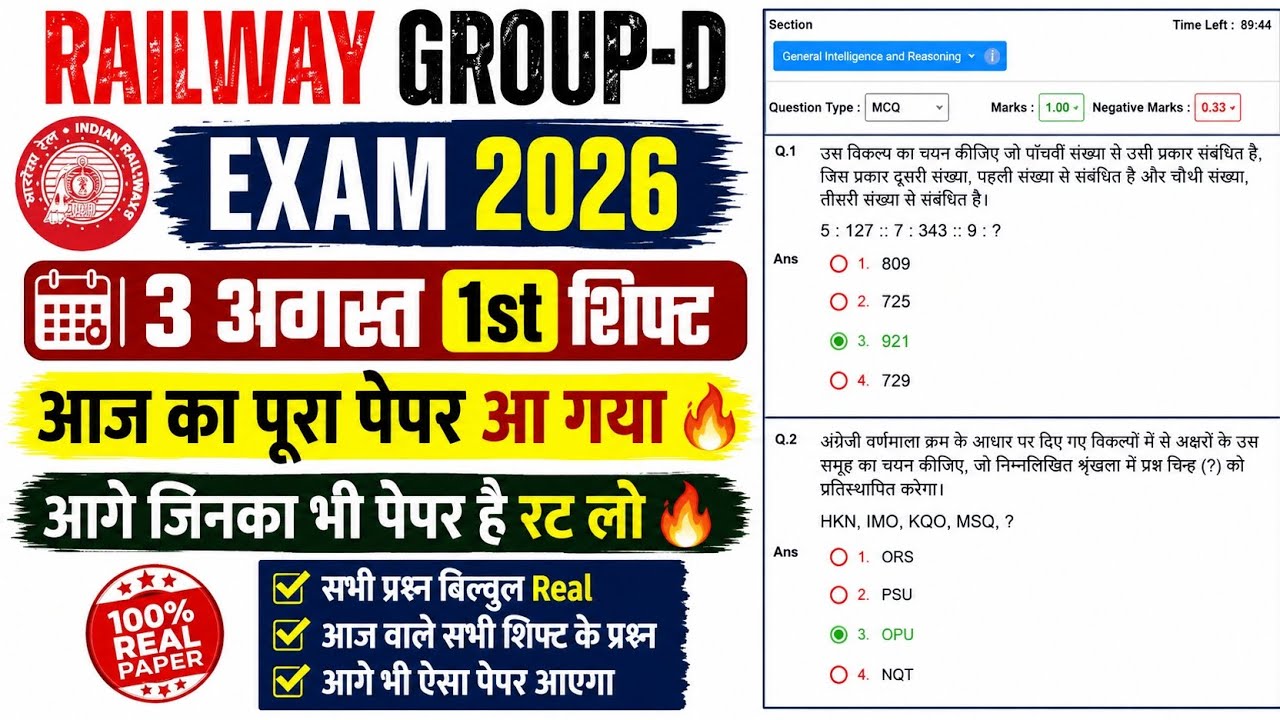 railway group d 1st shift exam analysis 3 august 2026 | rrb group d exam review 3 august 1st shift