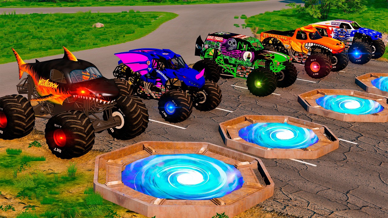 10 Monster TRUCKS vs Portal Trap - BeamNG Monster Truck Crashes