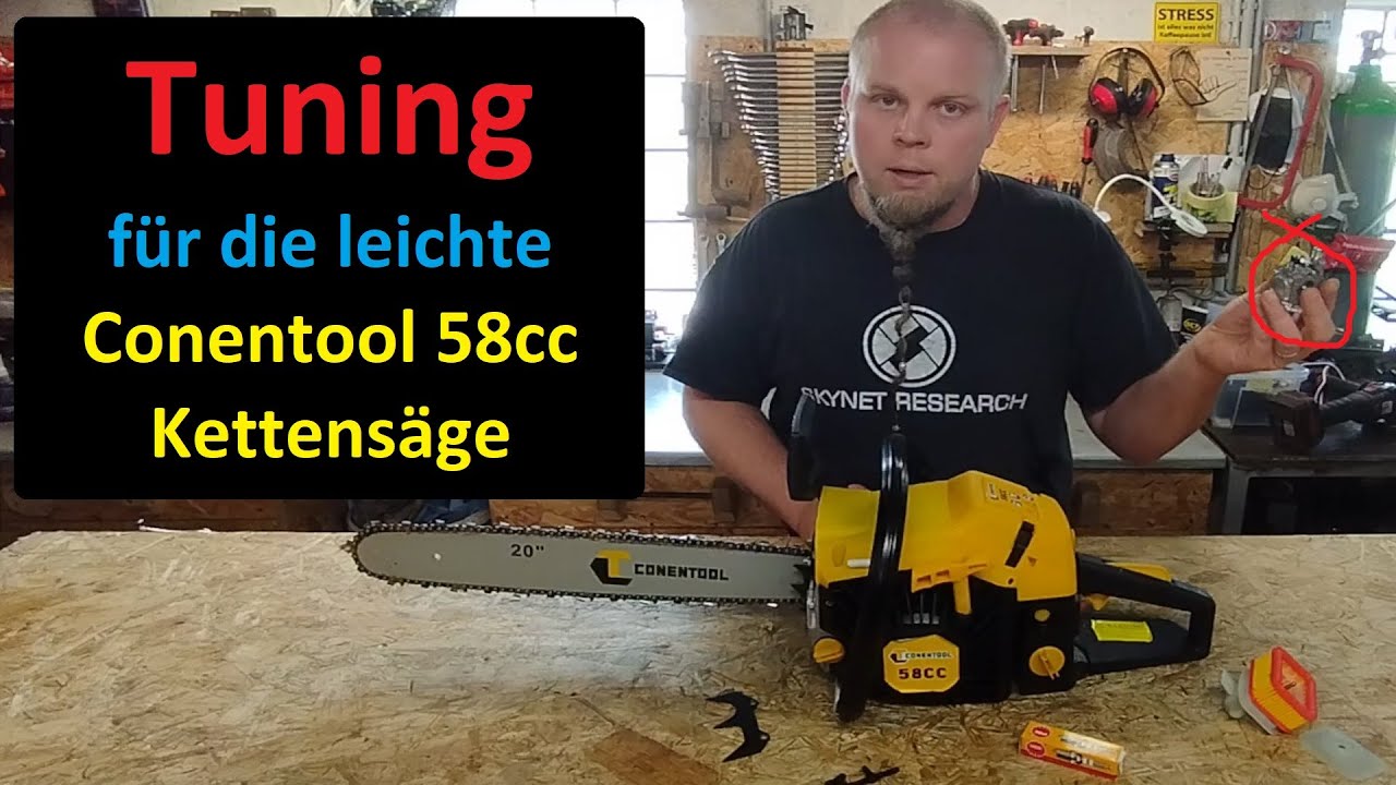 Tuning mit Vergaser, Muffler Mod & Basic Upgrades: Conentool 58cc Benzin Kettensäge Teil 2