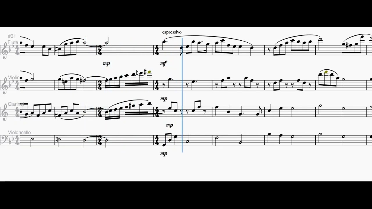 Cinema Paradiso, flute, violin, clarinet, cello quartet