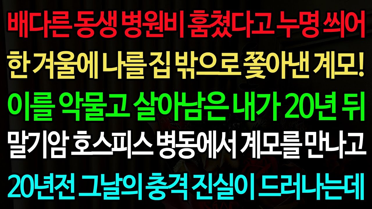 실화사연-배다른 동생 병원비 훔쳤다고 누명 씌어 한 겨울에 나를 집 밖으로 쫓아낸 계모! 이를 악물고 살아남은 내가 20년 뒤 /실화사연/신청사연/사이다썰/반전사연/사연라디오