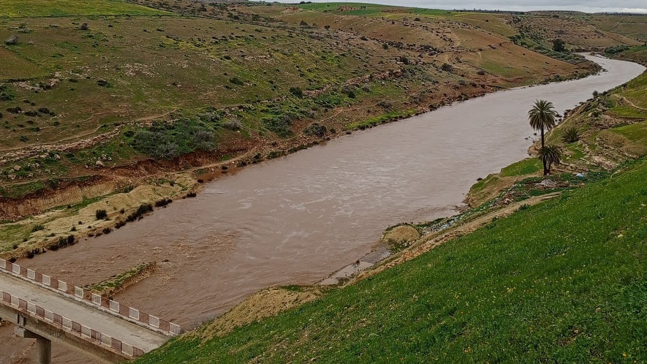 مشاهد حصرية من طلقة سد احمد الحنصالي اليوم في اتجاه سد المسيرة .حمولة كبيرة بنهر أم الربيع 