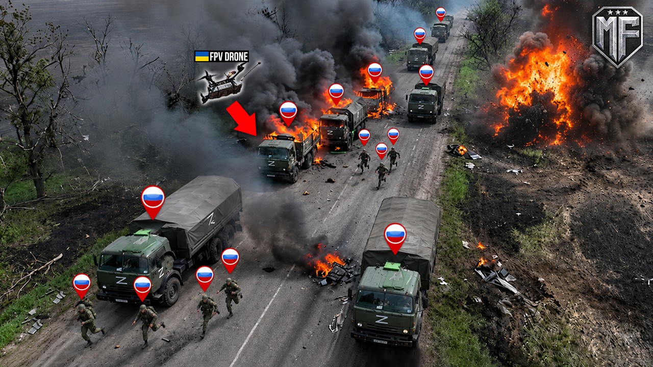 Major Russian Supply Convoy to Crimea Gets Caught by Ukrainian FPV Drones - Then THIS Happened...
