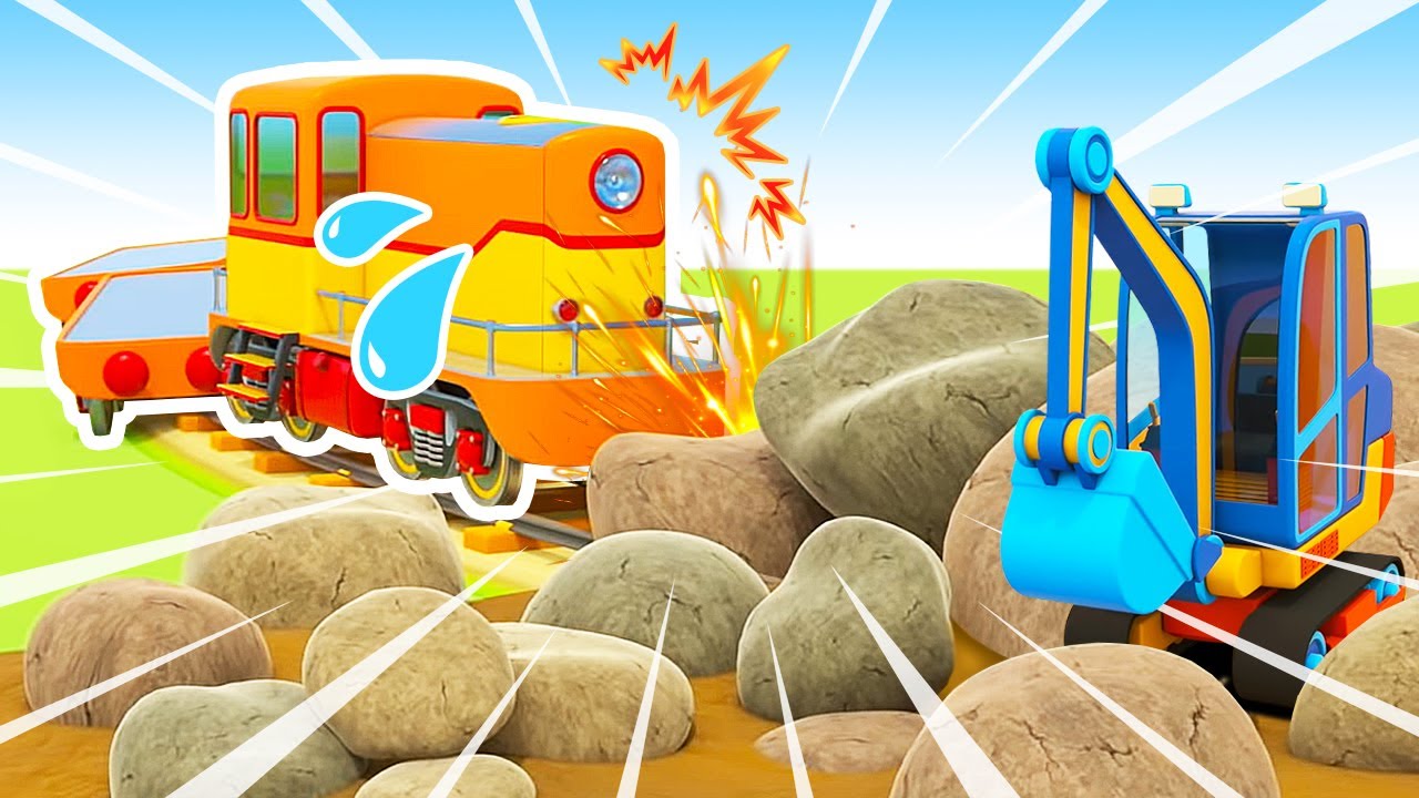 Die Helfer Autos. Der Unfall auf dem Gleis. Kinder Cartoons auf Deutsch