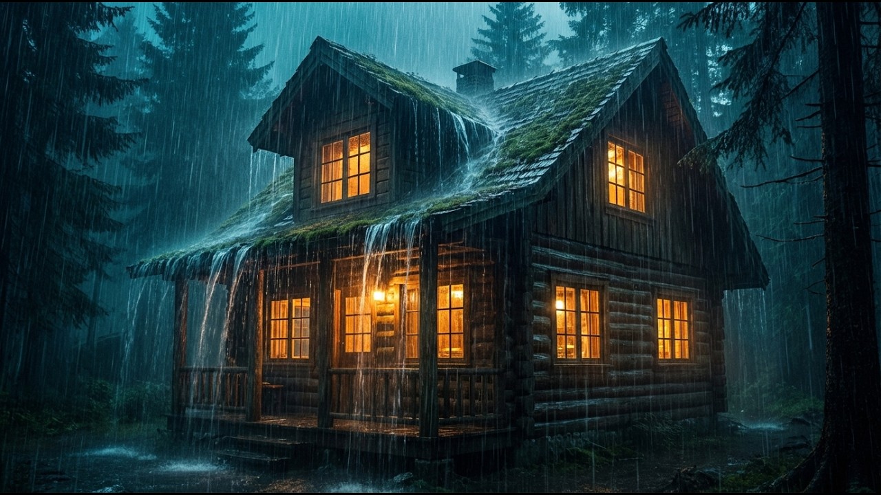 Heavy Rain on Cabin Roof at Night — Fall Asleep Fast | Deep Sleep, No Thunder, Dark Screen