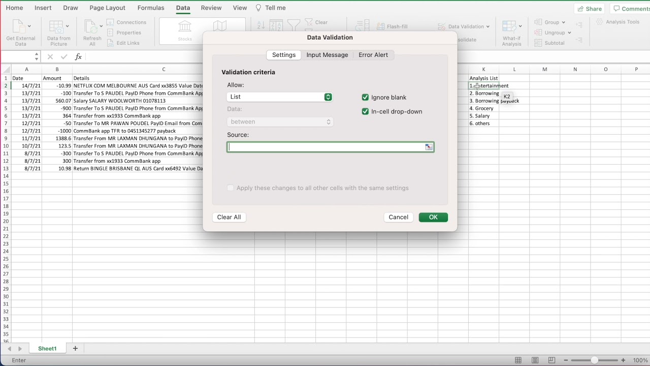 How to Manage CSV Bank Statement in Excel File (Validation tool and Pivot Table)