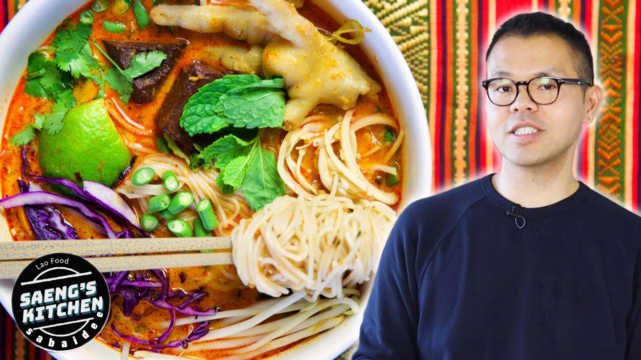 How to Make Khao Poon Nam Paa | Fish Curry Soup | Lao Food at Saeng’s Kitchen #laofood #khaopoon