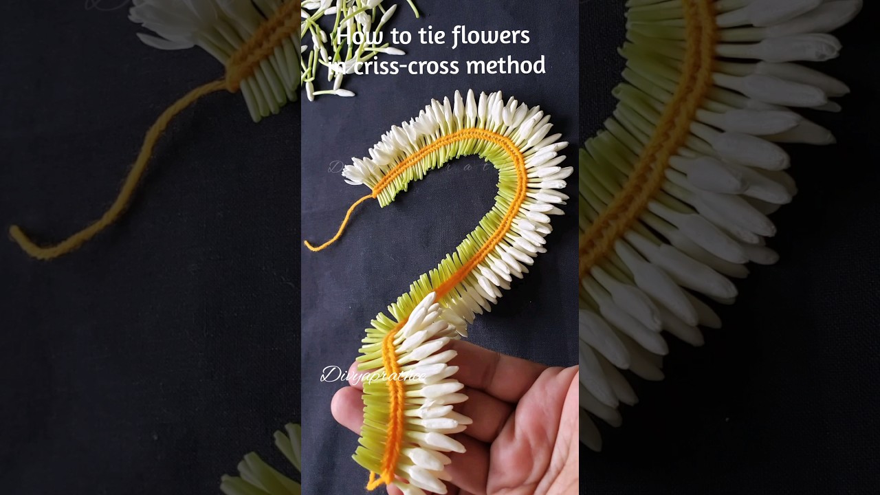How to tie flowers in criss-cross method/Nithiyamalli/jaji malli/Jasmine flower garland/veni/Gajra