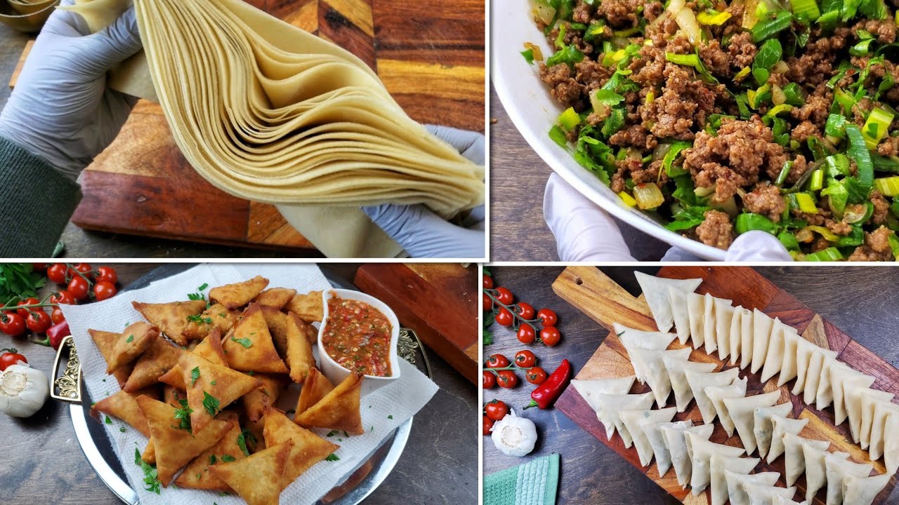 عجينة ورق السمبوسه الشفافة ما تشرب زيت مع حشوة لحم Spring roll sheets with a delicious meat filling