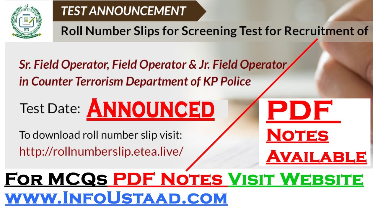 ETEA CTD Jobs 2023 Test Date Announced - How to Download Roll No Slip from ETEA & Notes | InfoUstaad