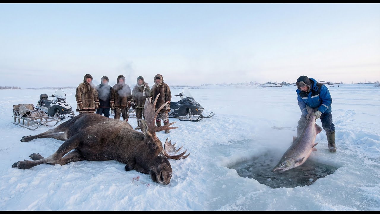 5000kg Moose and Arctic Salmon Hunt in &minus;71&deg;C Yakutia | Saving 30 Families | Extreme Survival