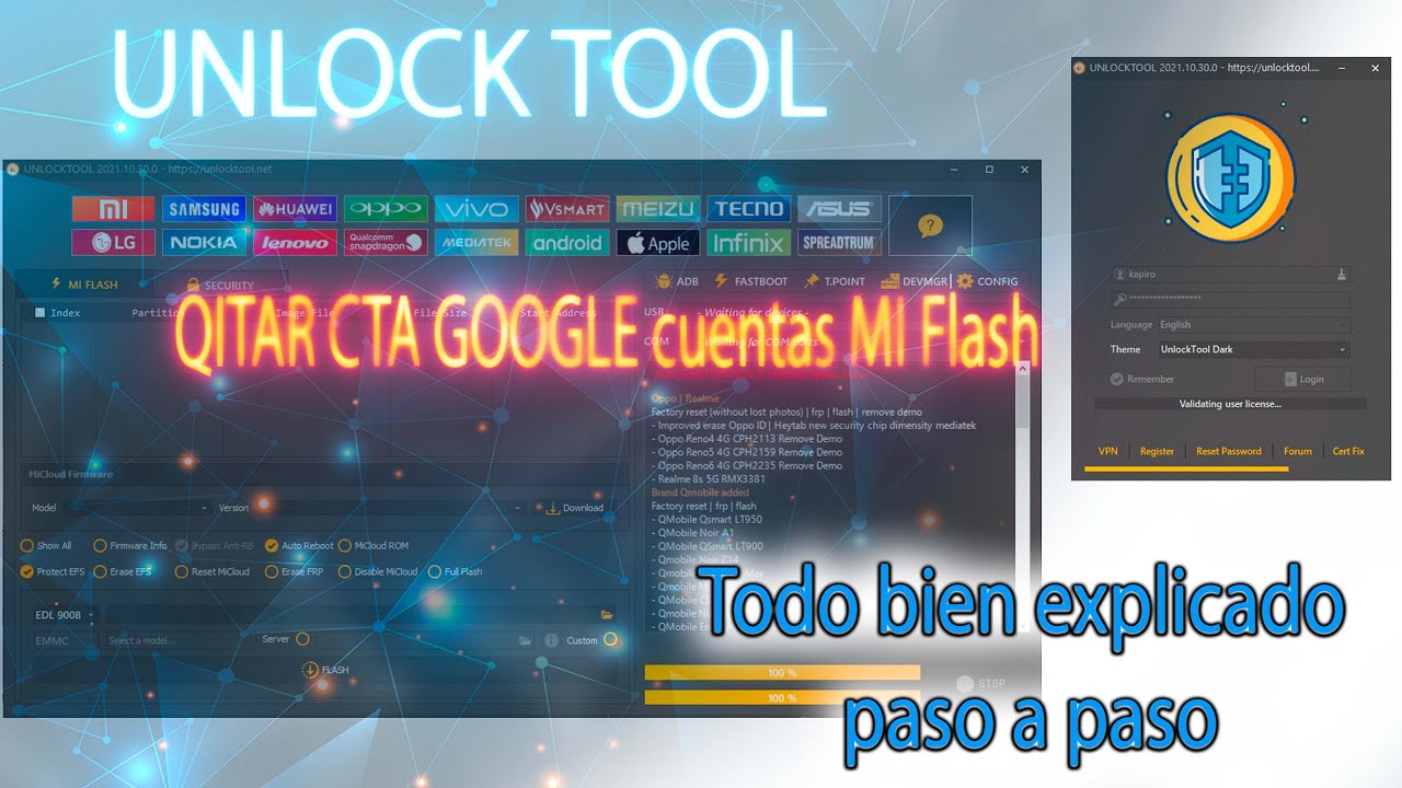 Como usar Unlock Tool FRP instalacion Funciones explicación Flash Samsung Xiomi cuenta MI Huawei