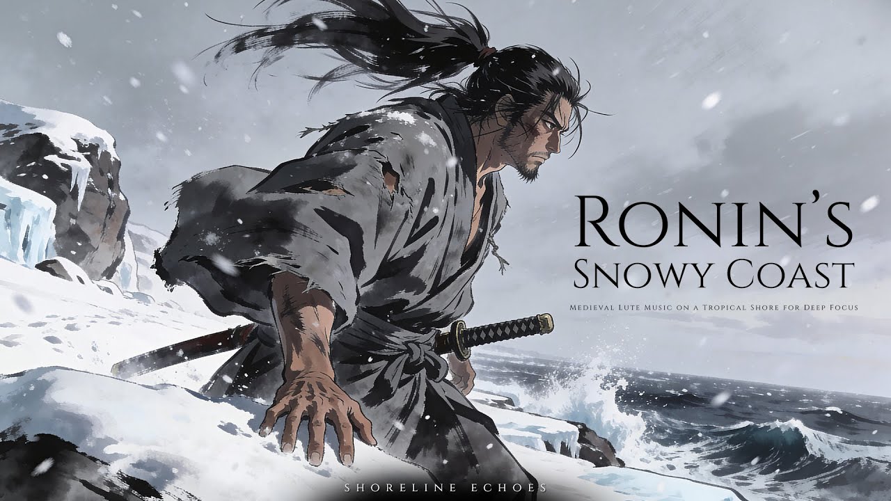1HR Samurai's Snowy Coast Ambience | Medieval Lute & Winter Wind for Deep Focus, Study, & Discipline