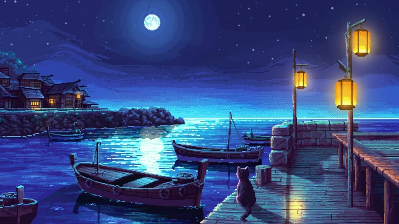 静かな漁村の夜と猫 🌊🐈｜波音と和風アンビエント｜睡眠・作業・リラックス