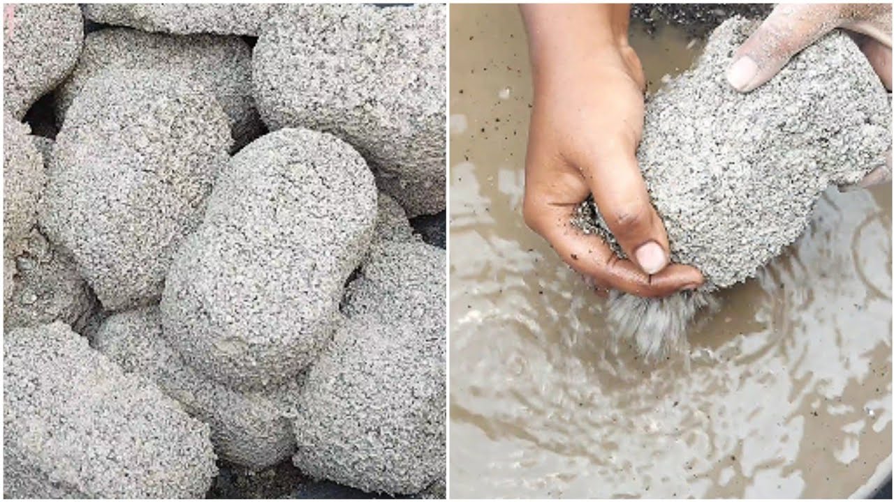 ASMR:;crunchy gritty concrete crumbling dry water 💧 dipping//satisfying video 💣😋