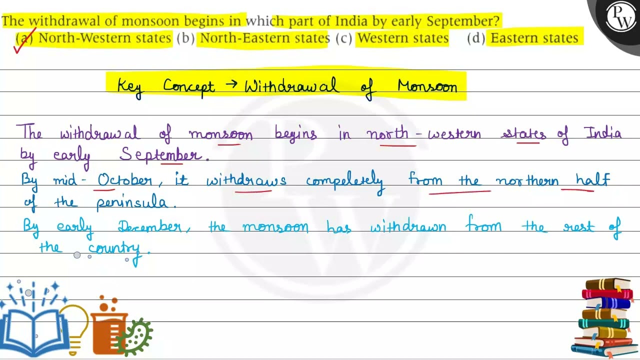 The withdrawal of monsoon begins in which part of India by early Se...