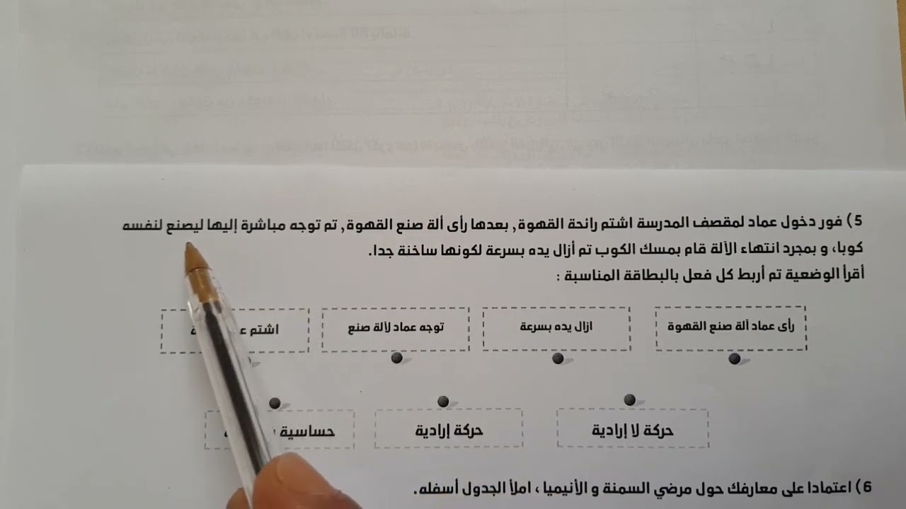 الامتحان الموحد المحلي في النشاط العلمي المستوى السادس ابتدائي الدورة الاولى