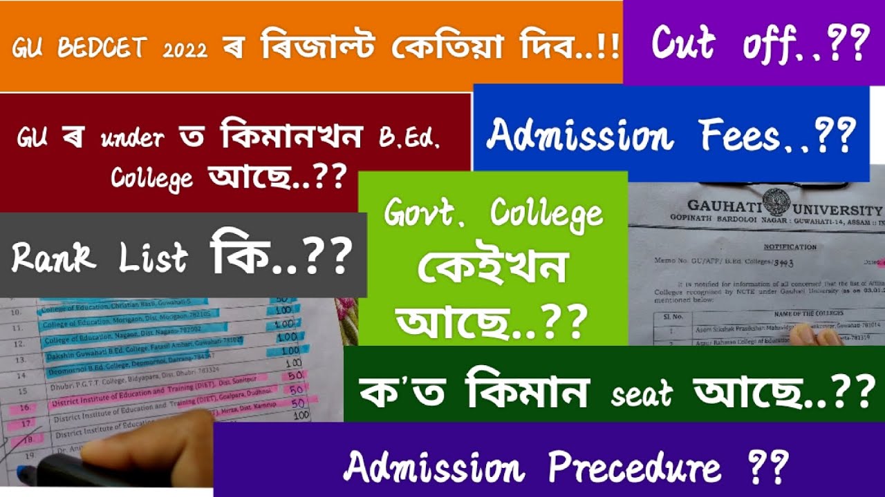 Govt. $ Pvt. B.Ed Colleges Under Gauhati University | Seat Capacity | Fees | Admission Procedure|