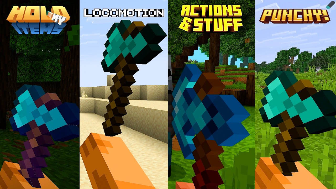 Minecraft: Actions & Stuff vs Hold My Items vs Locomotion vs Punchy (axe Animation)