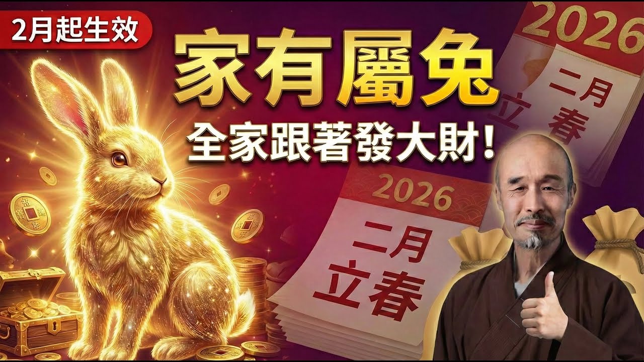 你家有屬兔的嗎？2月起，家裡只要有生肖兔，全家跟著發大財！這不是開玩笑，準得嚇人！#屬兔 #生肖兔2026運勢 #2026屬兔運勢 #財運 #招財風水 #生肖兔 #屬兔運勢 #生肖兔運勢 #家居風水
