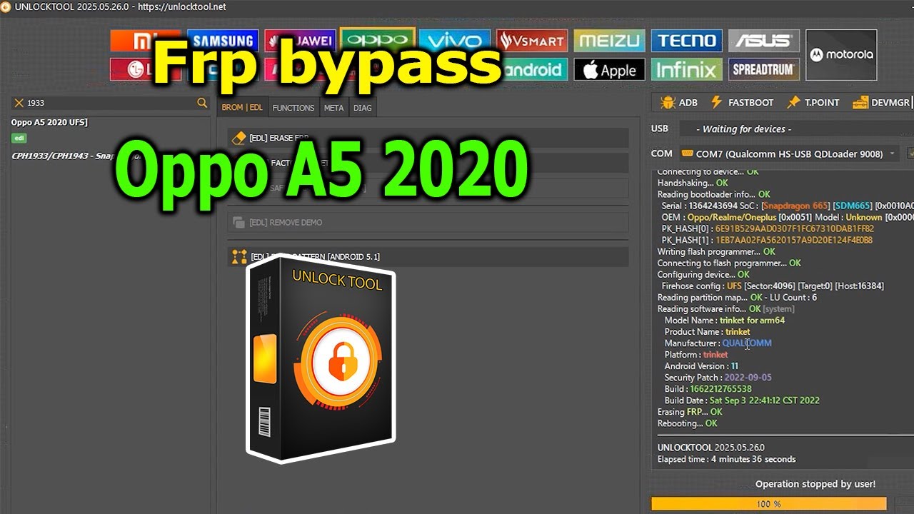 FRP Bypass Google Account Lock Oppo A5 2020 with UnlockTool