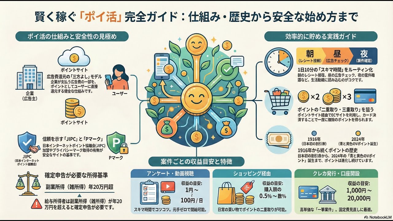 【聞き流し】13分で解説！ポイ活完全ガイド2026：安全なサイトと税金の注意点