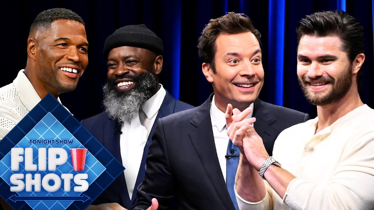 Flip Shots with Michael Strahan and Chase Stokes | The Tonight Show Starring Jimmy Fallon