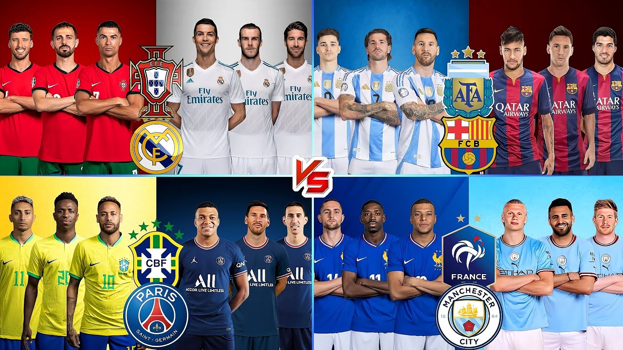 Ronaldo & Real Madrid vs Messi & Barcelona vs Neymar & Brazil vs Mbappe-Haaland & Manchester City