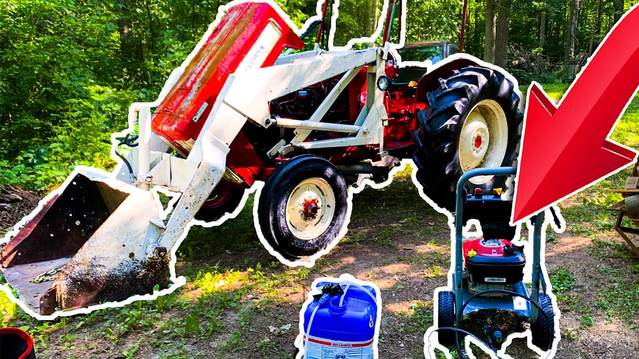 International Harvester B414 Left For Dead Pt 2- Pressure Wash Degrease With No Power/Running Water!