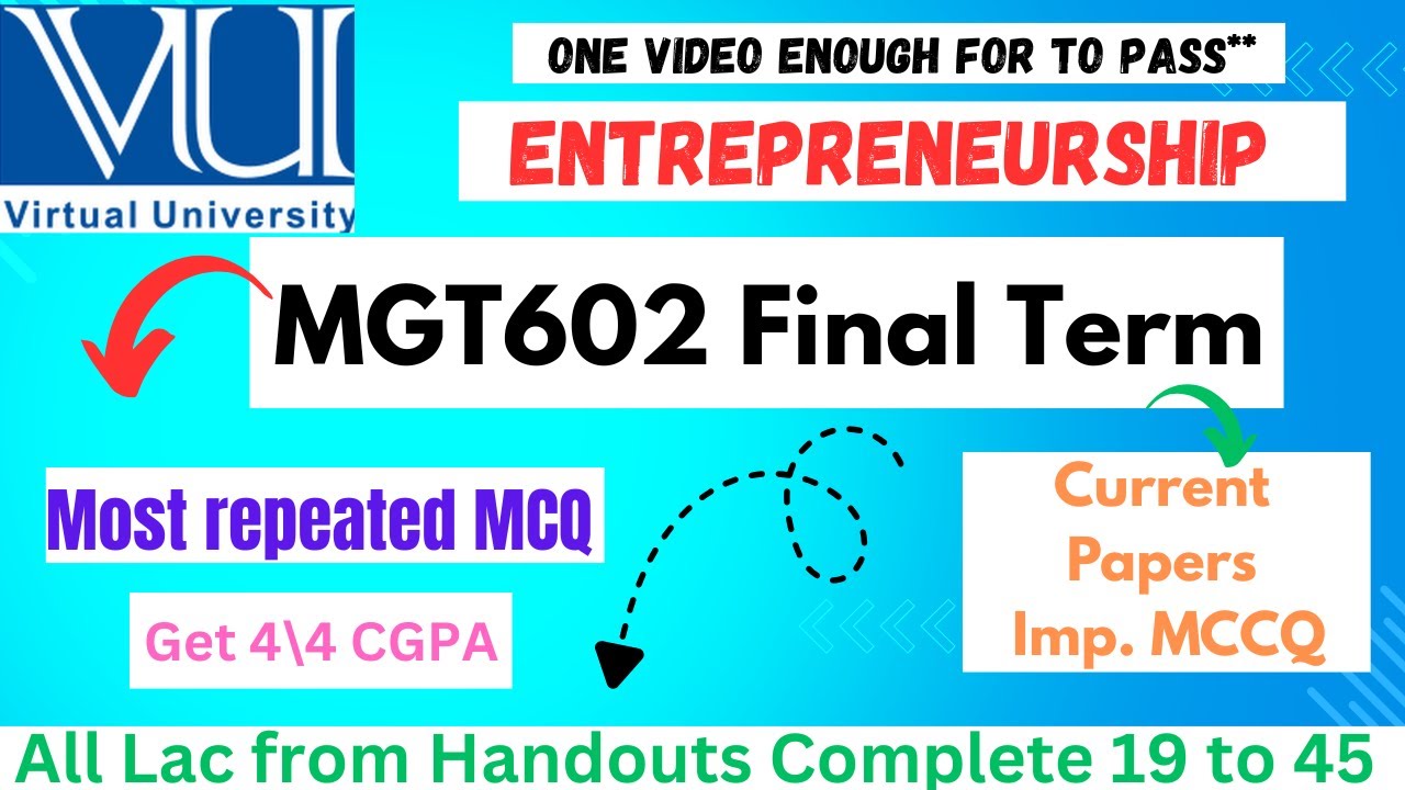 MGT602 Final Term Preparation || Entrepreneurship \\ MGT602 REPEATED mcq || #helper0711
