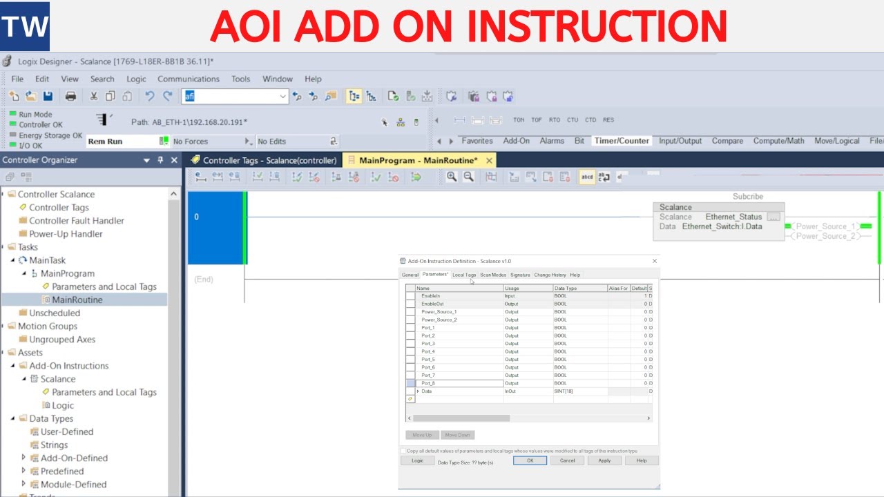 Creating an AOI Add On Instruction in Studio 5000
