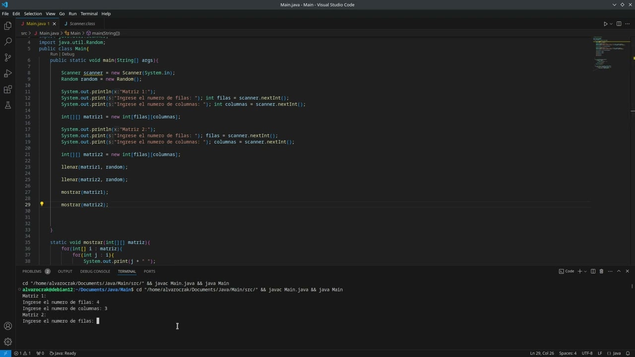 Producto de matrices en Java