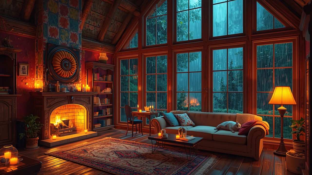 Cozy Fireplace & Rain Ambience | Warmn Orange Light for Relax, Sleep & Focus