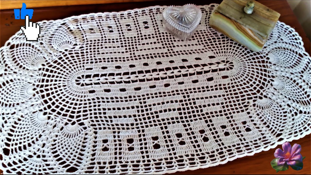 TAPETE OVALADO A CROCHET, con PIÑAS y a FILET. (PASO A PASO) 25 vueltas. Primera Parte. (subtítulos)