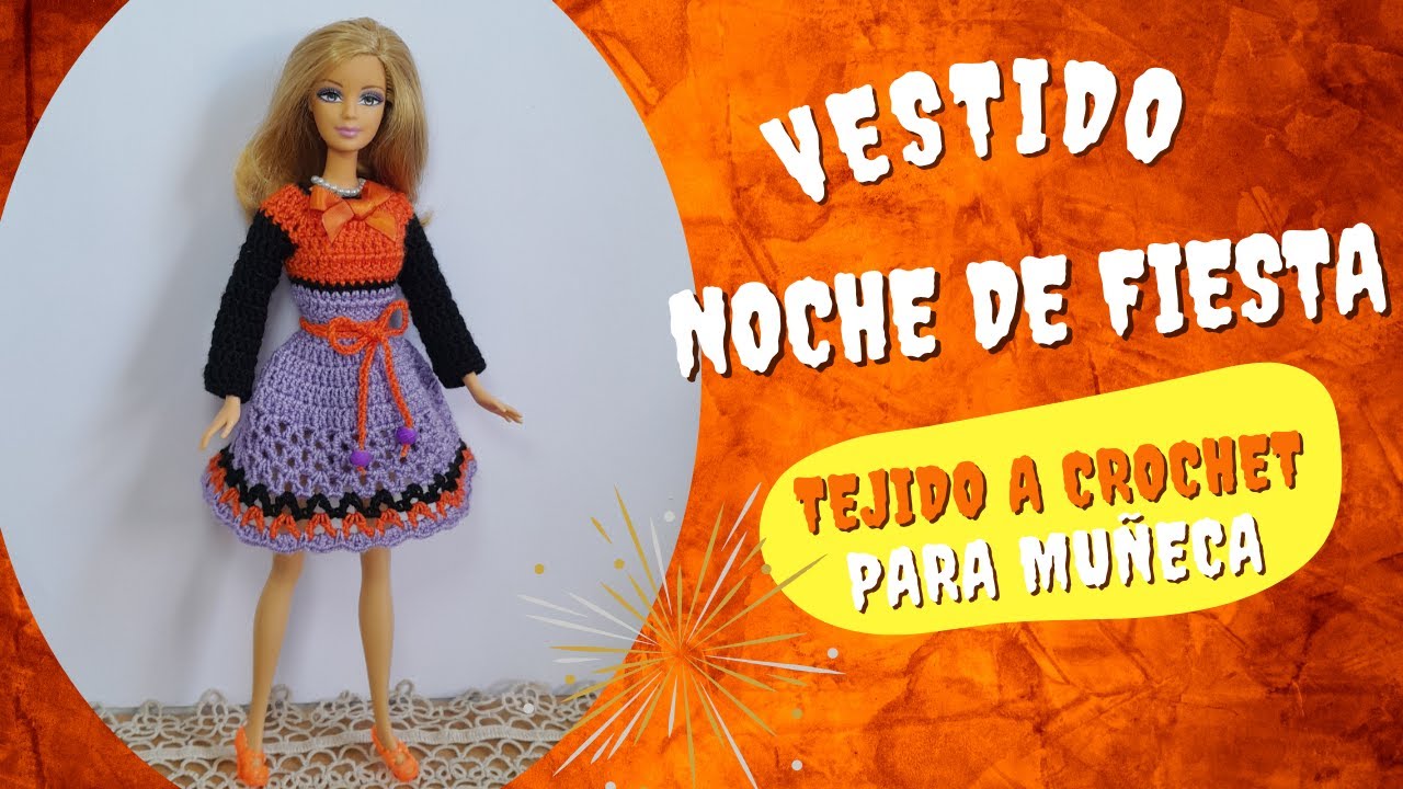 Vestido/Disfraz para Fiesta Tejido a Crochet para Muñeca