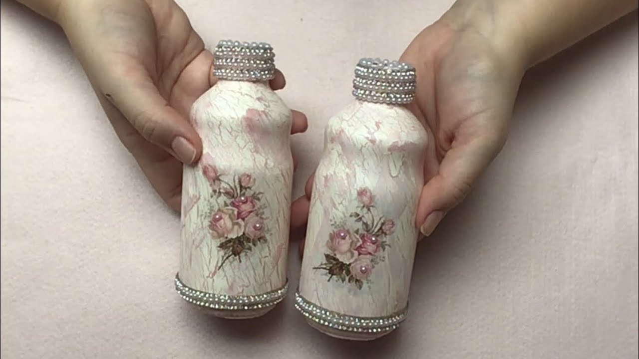 Craquelê com Decoupage em Garrafinhas de Leite de Coco