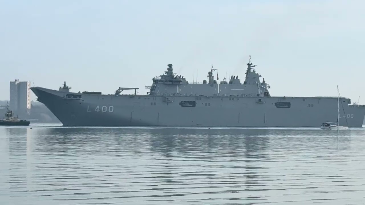 TCG Anadolu (L-400) drone carrier ship of the Turkish Navy Arriving Southampton 3rd March 
