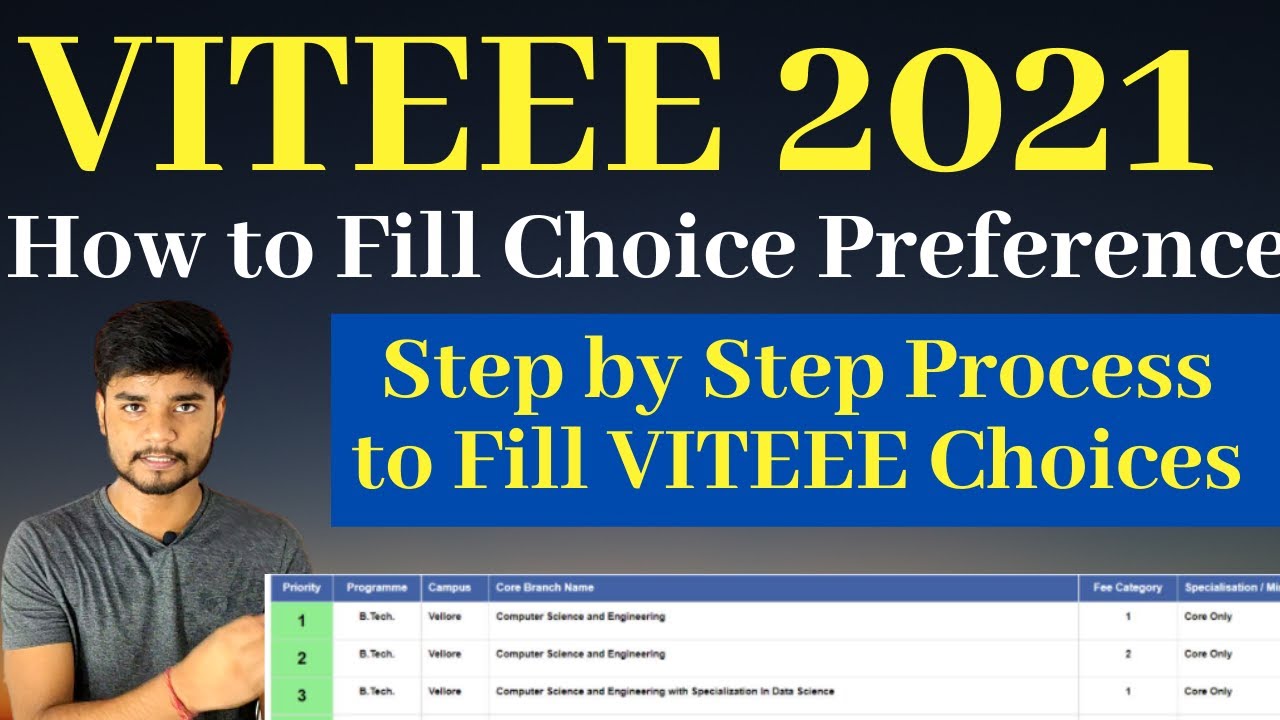 VITEEE Choice Filling 2021 - How to Fill VITEEE Choice Preference Step by Step Process