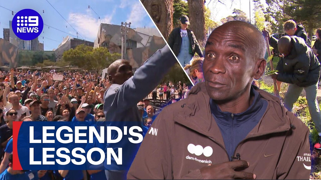 Marathon icon Eliud Kipchoge arrives in Melbourne ahead of landmark race | 9 News Australia