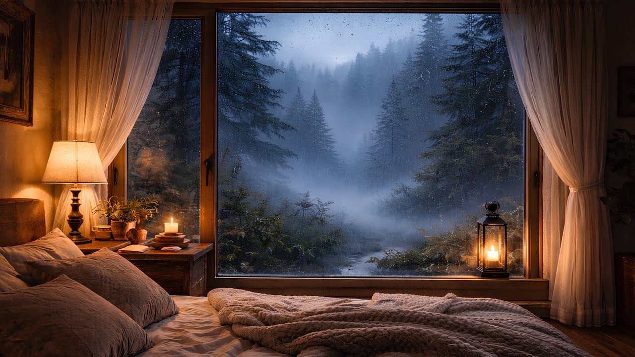 Rainy Forest Night Ambience | Cozy Bedroom Window, Soft Rain & Warm Candlelight for Sleep