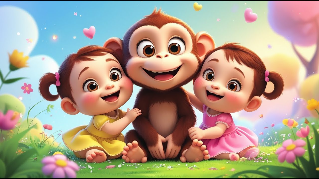 Cute Monkey with Two Baby Girls 🐒👧👧 | Fun Kids Cartoon