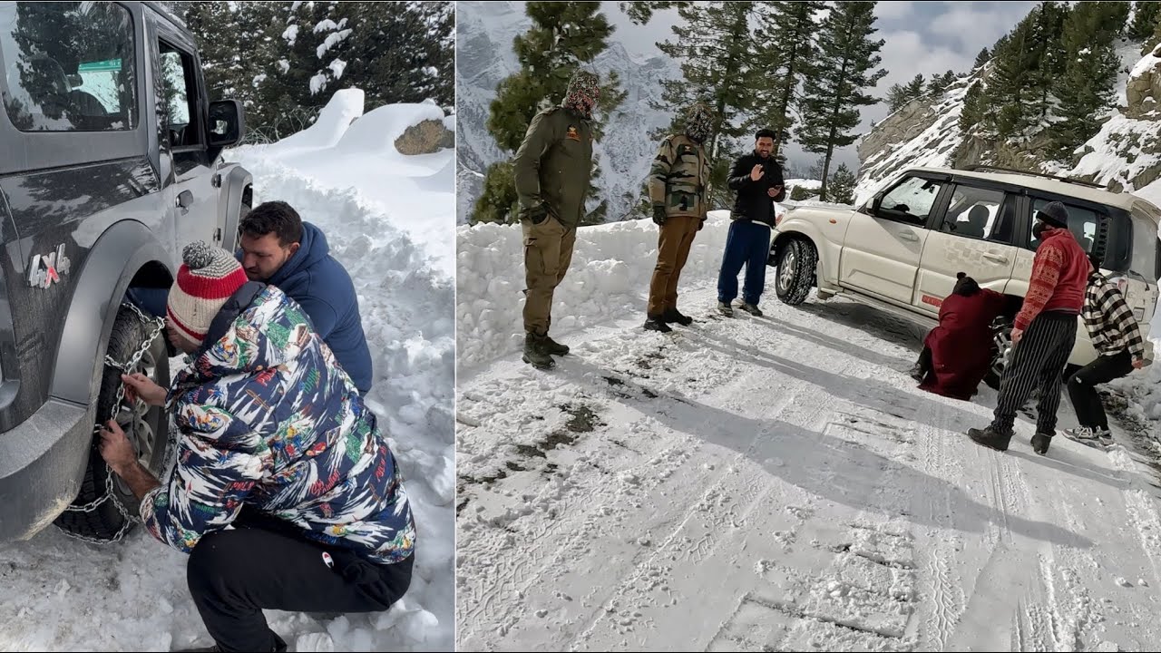 Scorpio snow pe skid | Army ne Thar ko tire chain lgwayi | Death Road of Kashmir