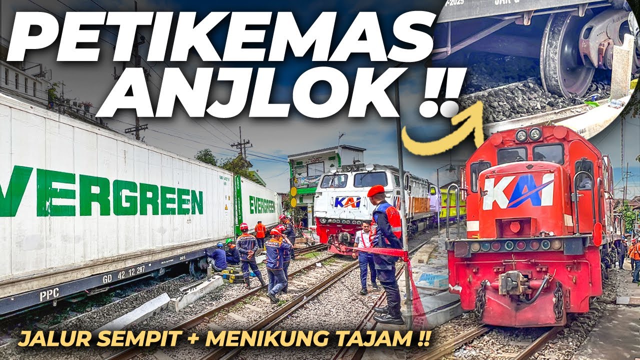 KERETA API PETIKEMAS ANJLOK ‼️ DI JALUR SEMPIT MENIKUNG TAJAM !! Loko Merah Datang Ekstra Hati-Hati