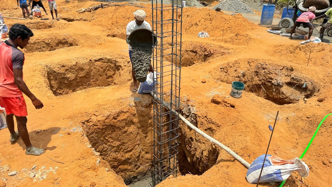 Reinforcement Column Construction | New Project Column Footing & Concrete |Foundation Column