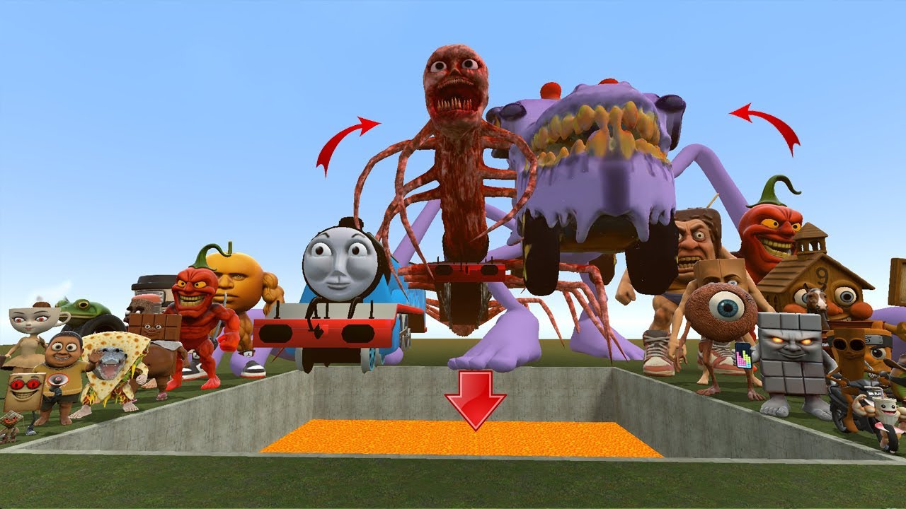 AI Brainrot Memes Bosses in Giant Pit - HORROR MEME MONSTER BATTLE / in the lava pit   Garry's mod