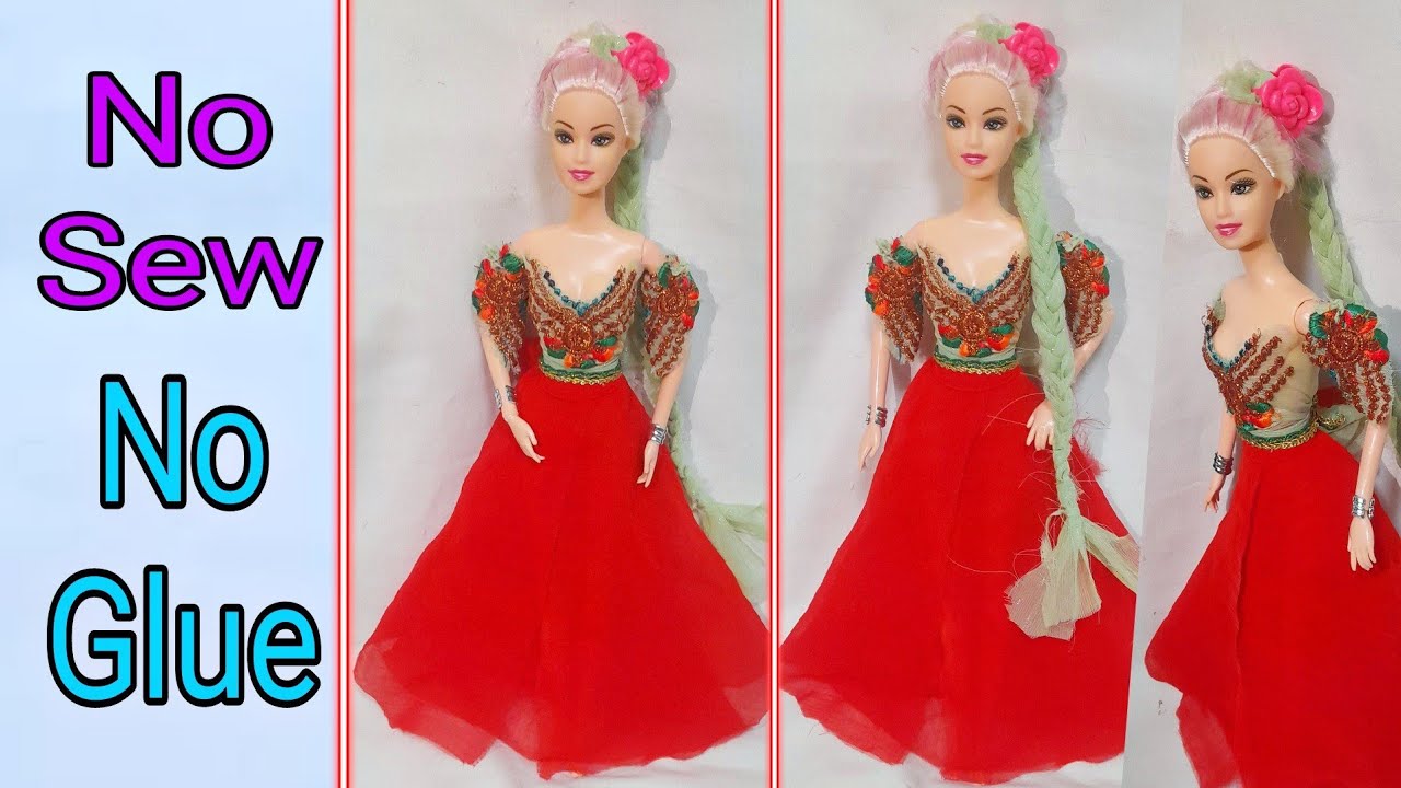 How To Make Desigber Doll Dress No Sew No Glue/Making Doll Dress No Sew  No Glue/Doll Hacks
